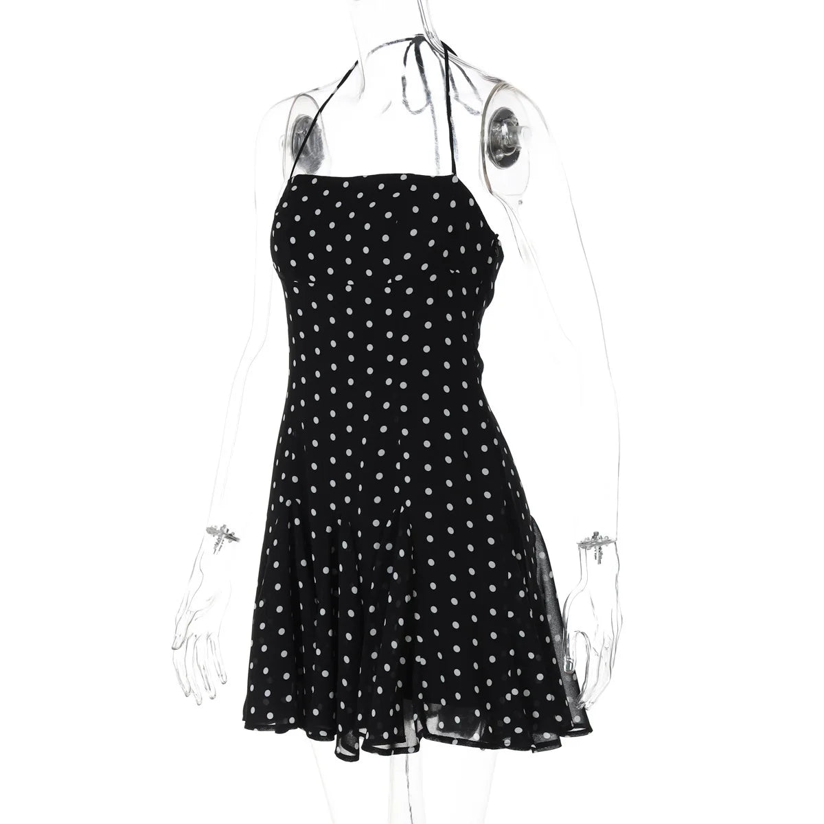 Black Polka Dot Halter Mini Dress