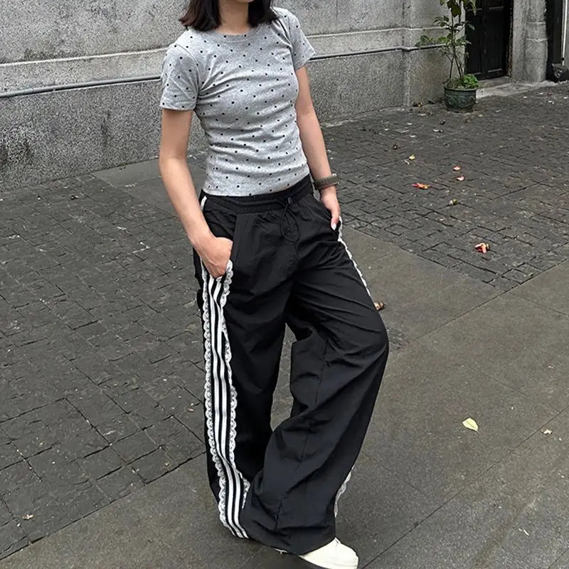 Lace Stripe Wide Track-pants