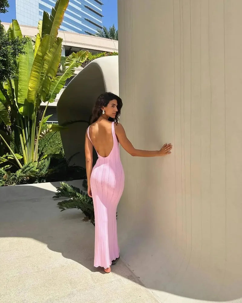 Coronado Backless V Neck Knitted Dress
