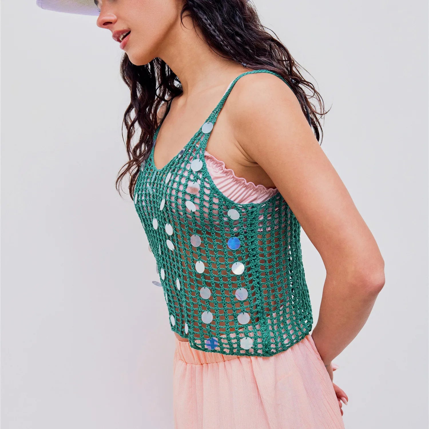 Green Knit Sequin Top - Y2K Tank