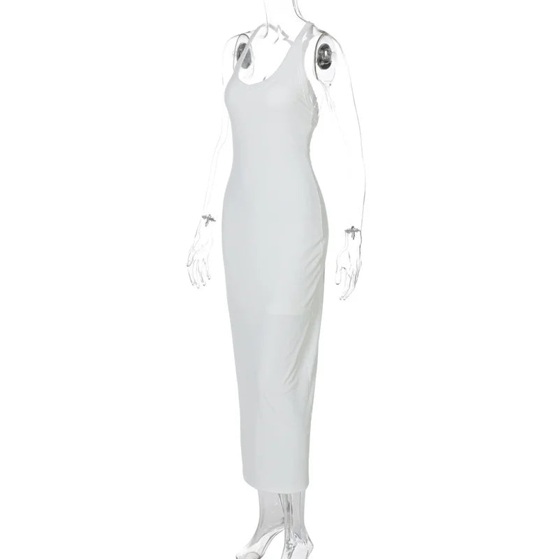 Solid Racer Back Tank Midi Dress