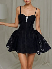 Lace Strap Flare Mini Dress