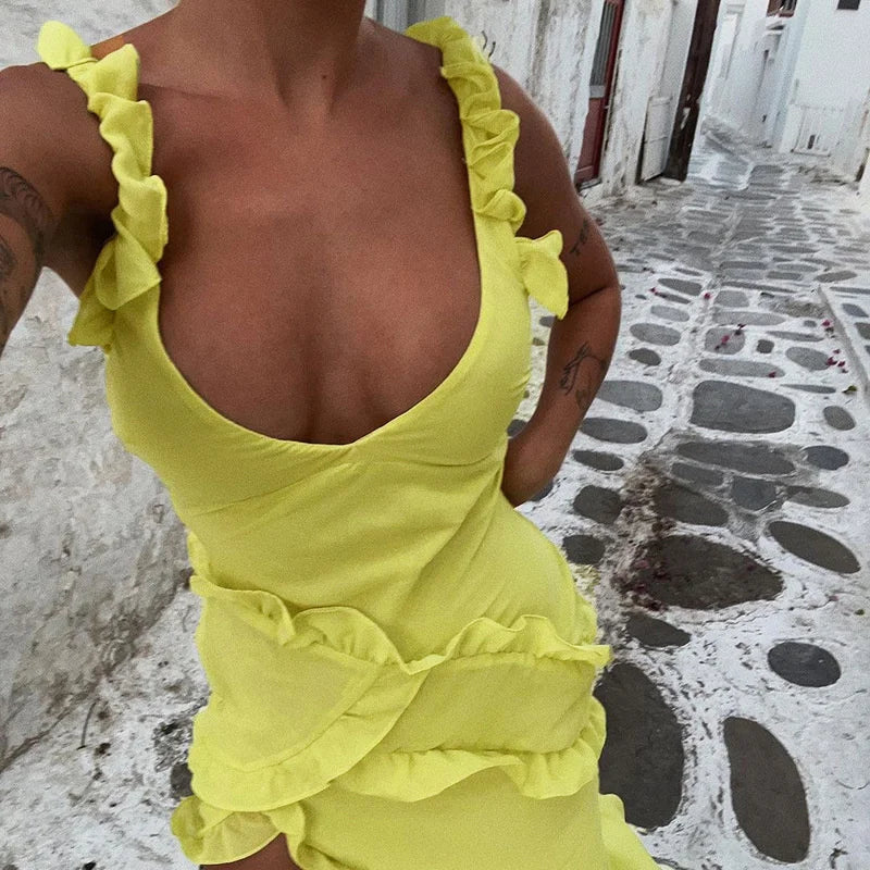 Twisty Twirl High Slit Ruffle Dress