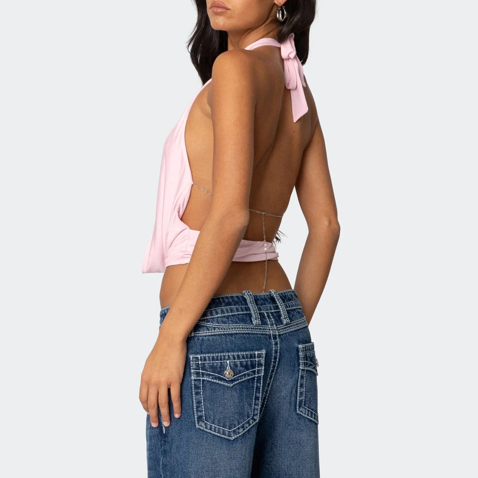 Deep Neck Halter Open Back Top