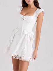 White Corset Bodice Ruffled Mini Dress