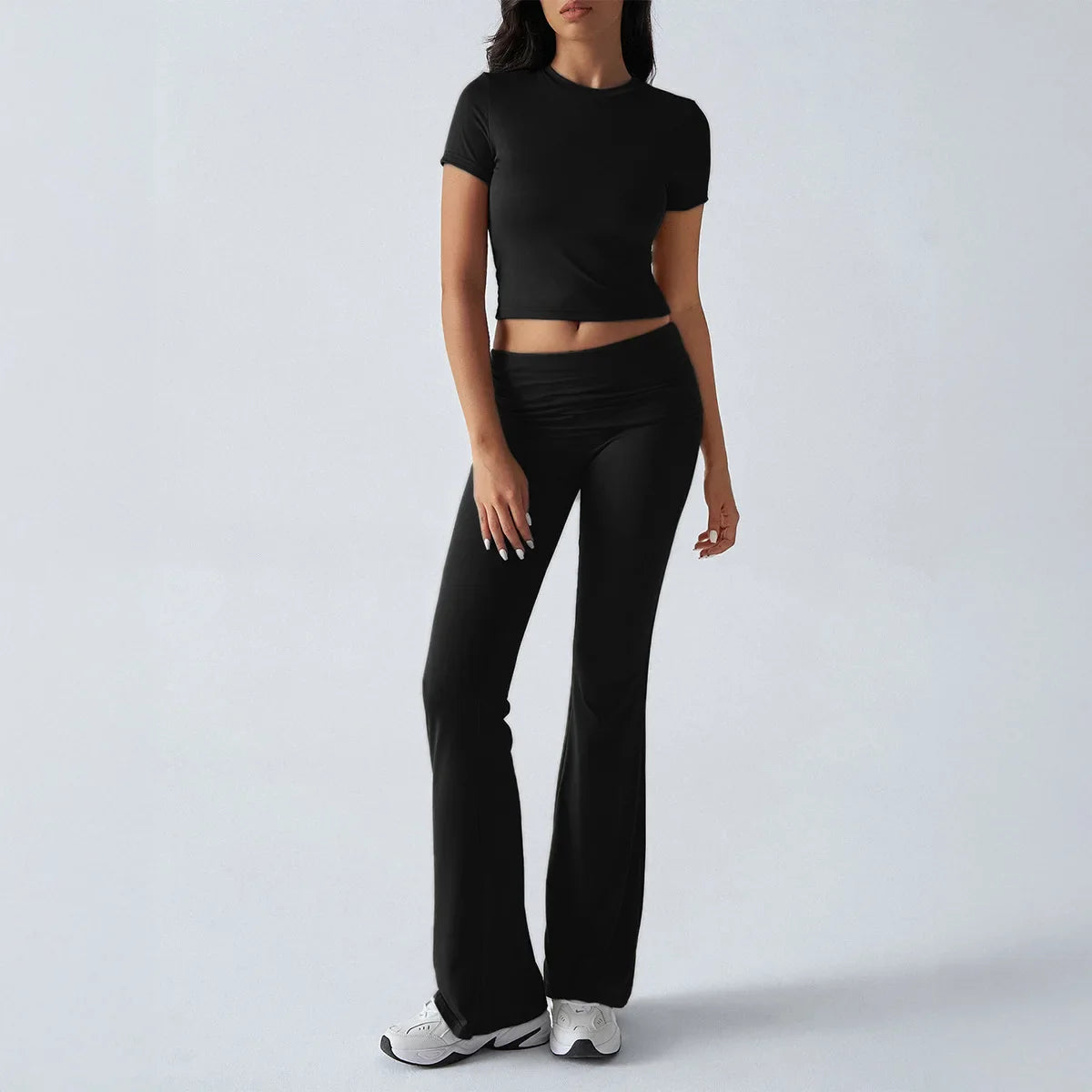 Slim Fit Two Piece Short Sleeve Top & Pant Set - Athleisure Workout Style