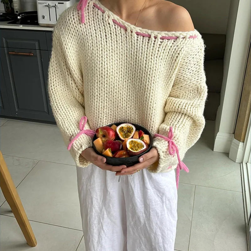 Lace Up Ribbon Sweater