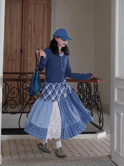 Plaid Patchwork Midi Skirt - Streetwear A-Line