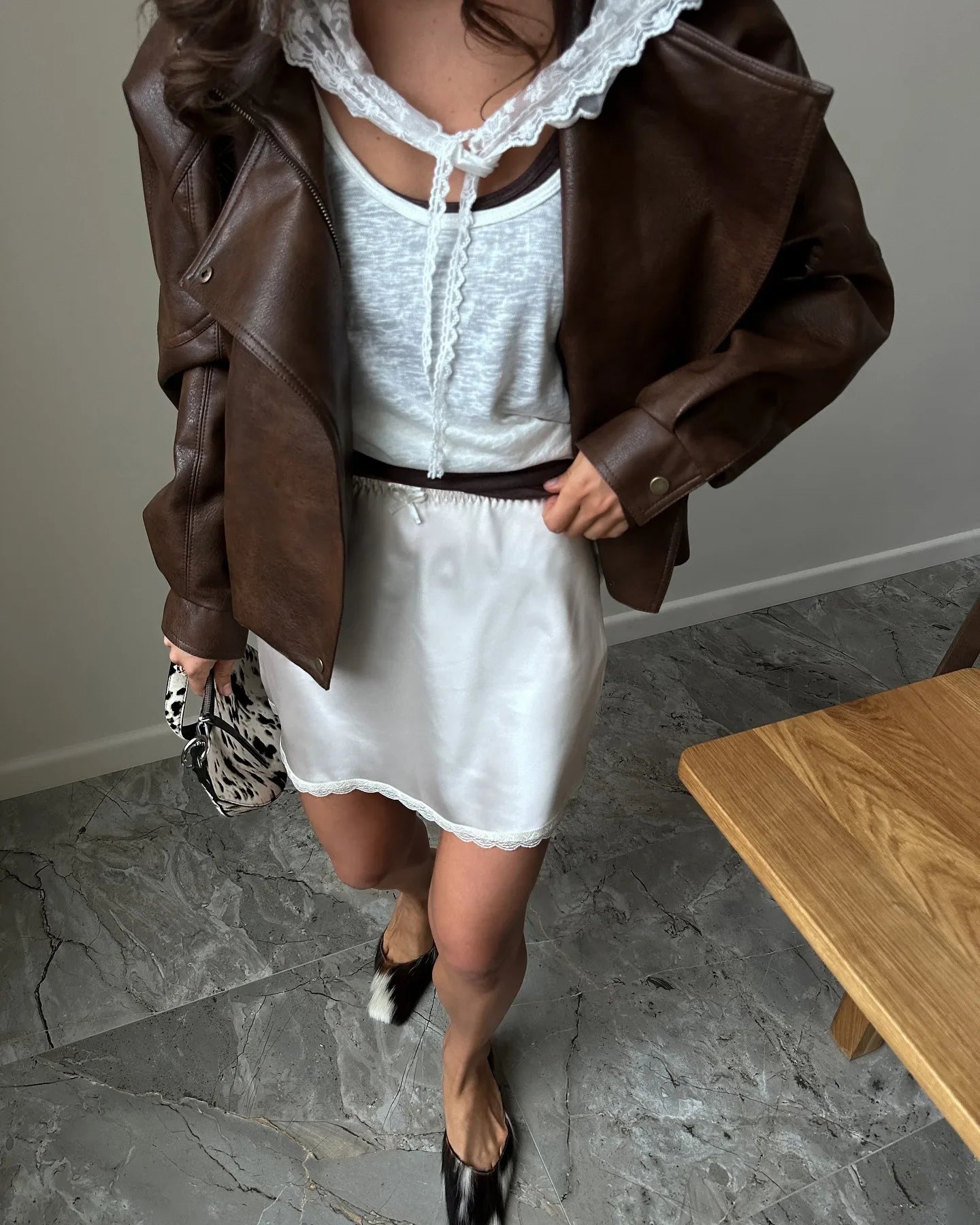 Satin Bow Lace Mini Skirt - Streetwear Slim Fit