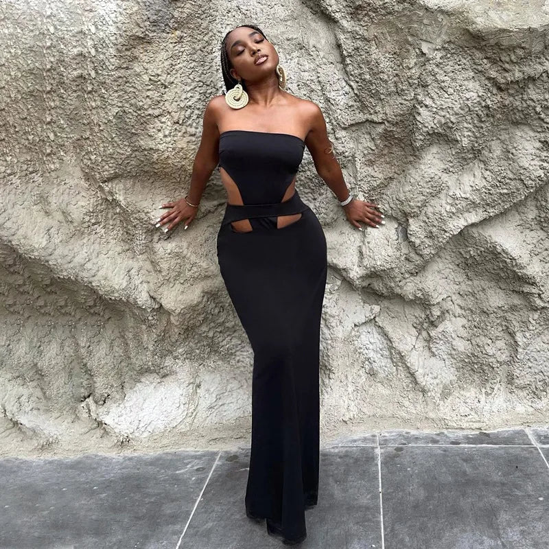 Black Strapless Cut Out Maxi Dress