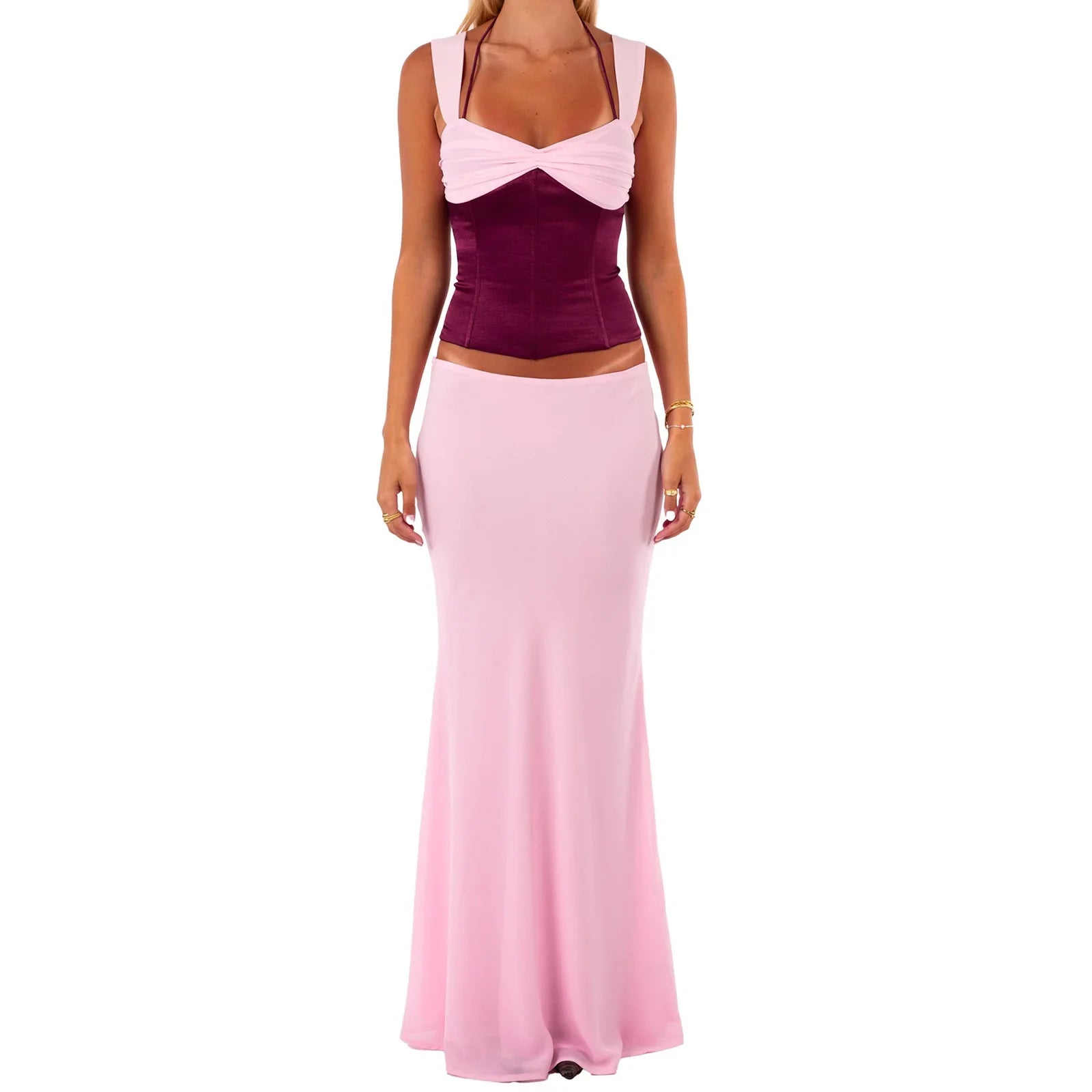 Floral Lace-up Corset Top & Mermaid Skirt Set - High Street Style