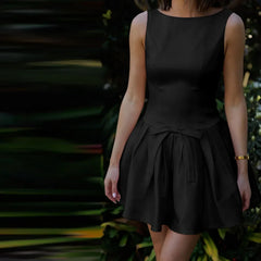Solid Sleeveless Front Bow Mini Dress