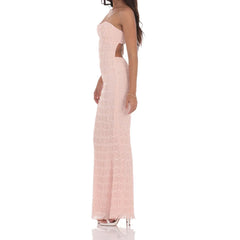 Pink Ruched Bust Backless Cutout Strapless Long Dress