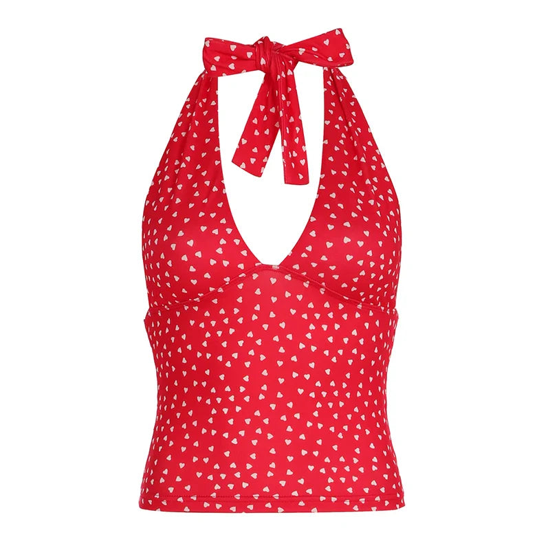 Tie Up Halter Print Top