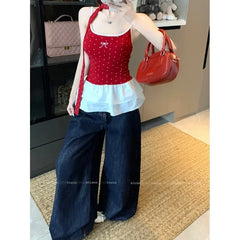 Red Polka Dot Bow Frill Top