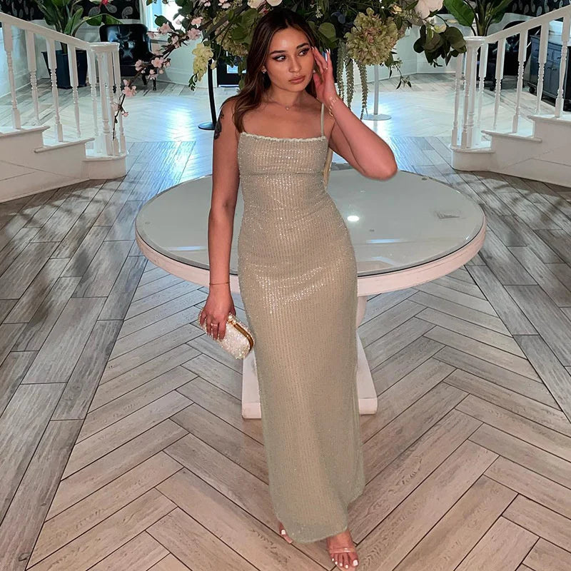 Sequin Spaghetti Strap Midi Dress