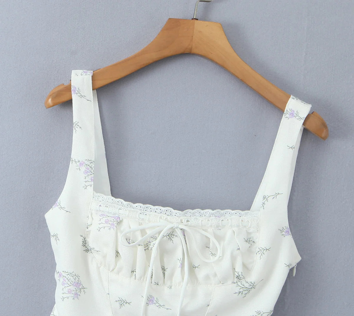 White Floral Print Corset Tank Top