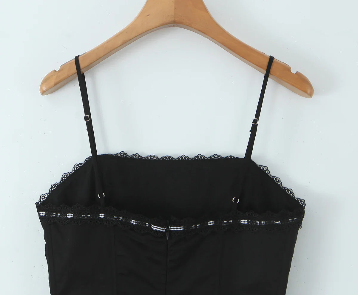 Black Spliced White Sling Bow Mini Dress