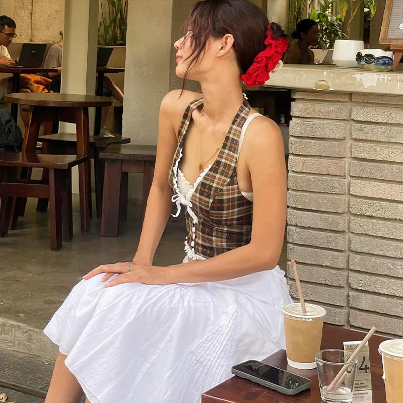 Cleora Plaid Halter Top