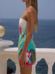 Strapless Printed Sequin Mini Dress