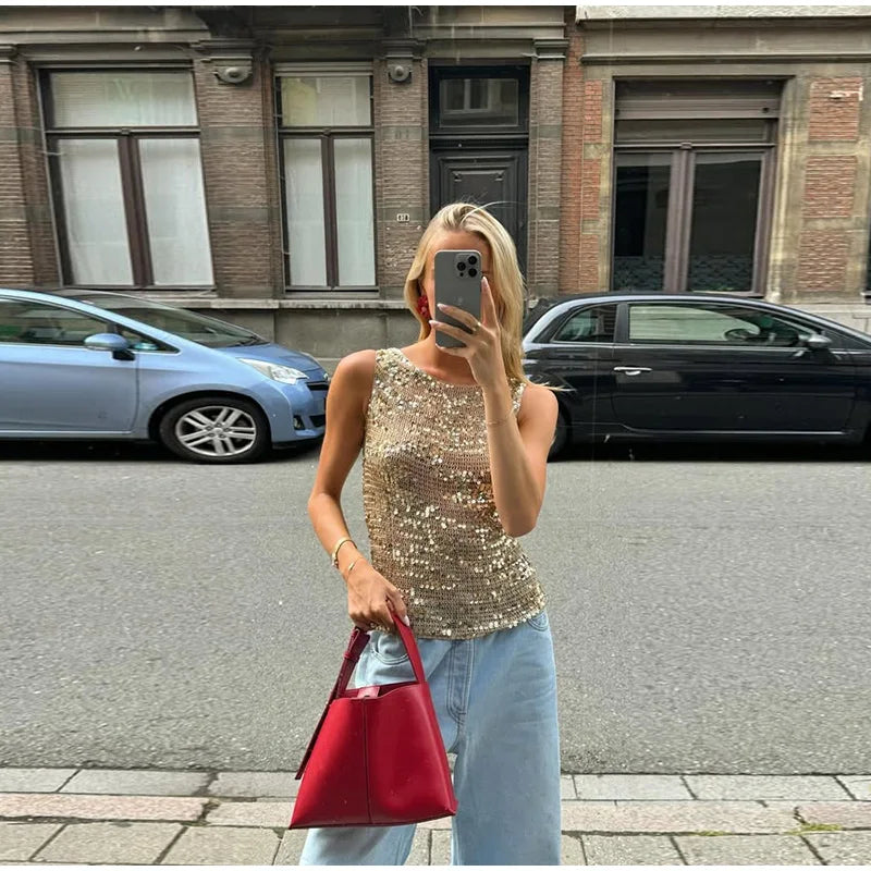 Gold Sequin Knitted Top