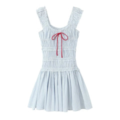 Blue N White Striped Ruched Mini Dress