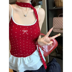 Red Polka Dot Bow Frill Top