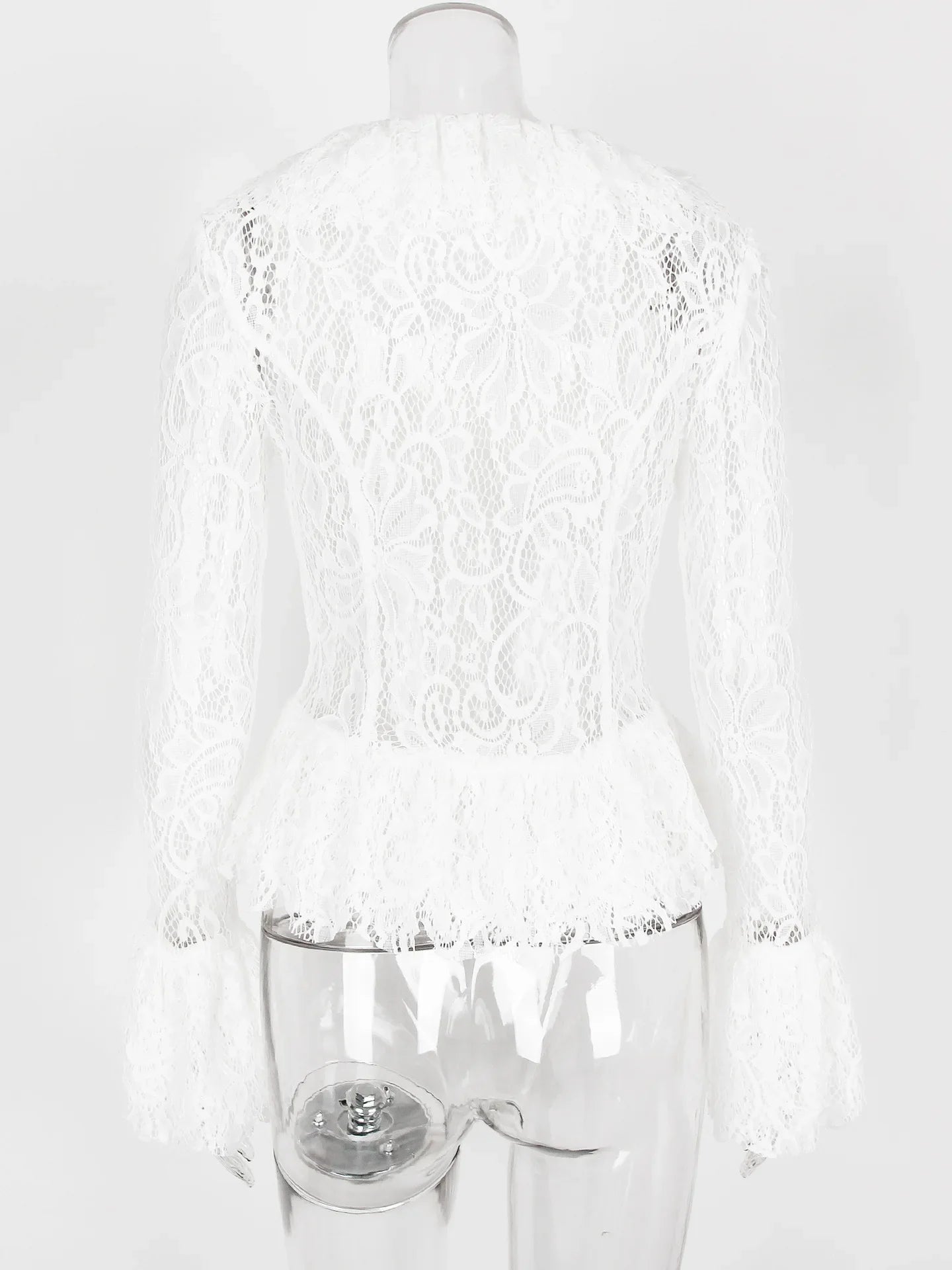 White Lace Frill Sheer Long Sleeve Corset Top