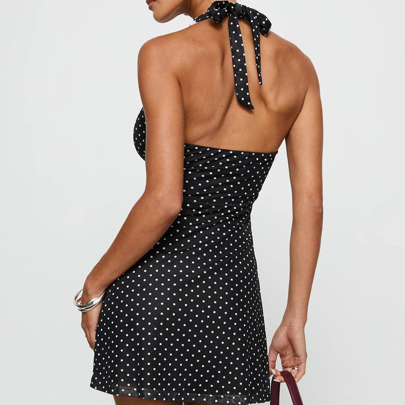 Black Polka Dot Ruffle Strap Mini Dress