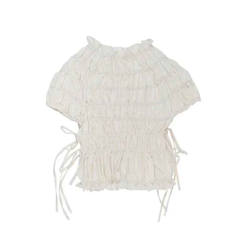 Ruched Short Sleeve Tie Up Top