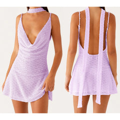 Sheer Cowl Ruffled Hem Cami Dress with Scarf - Mini A-Line