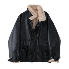 Faux Leather Lining Bomber Jacket