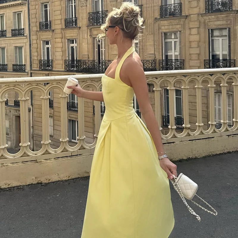 Solid Halter Midi Dress