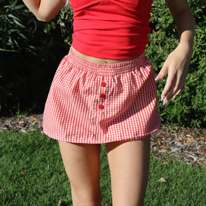Plaid Buttoned A-line Mini Skirt