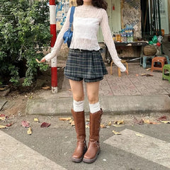 Dark Green Plaid Pleated Skirt