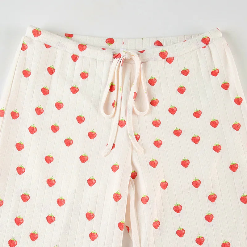 Strawberry Printed Tank Top And Straight Leg Pants Pajamas Two Piece Set