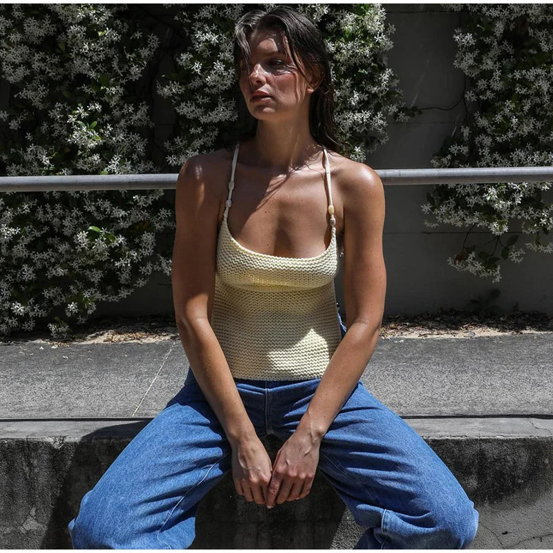 Knit Beaded Strap Top