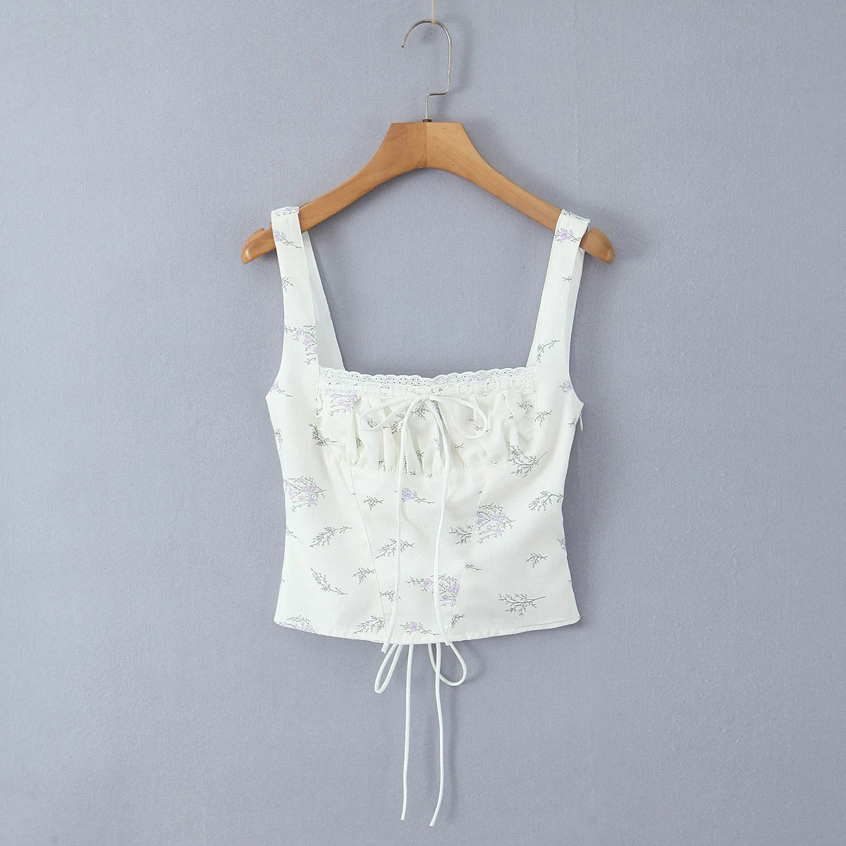 White Floral Print Corset Tank Top
