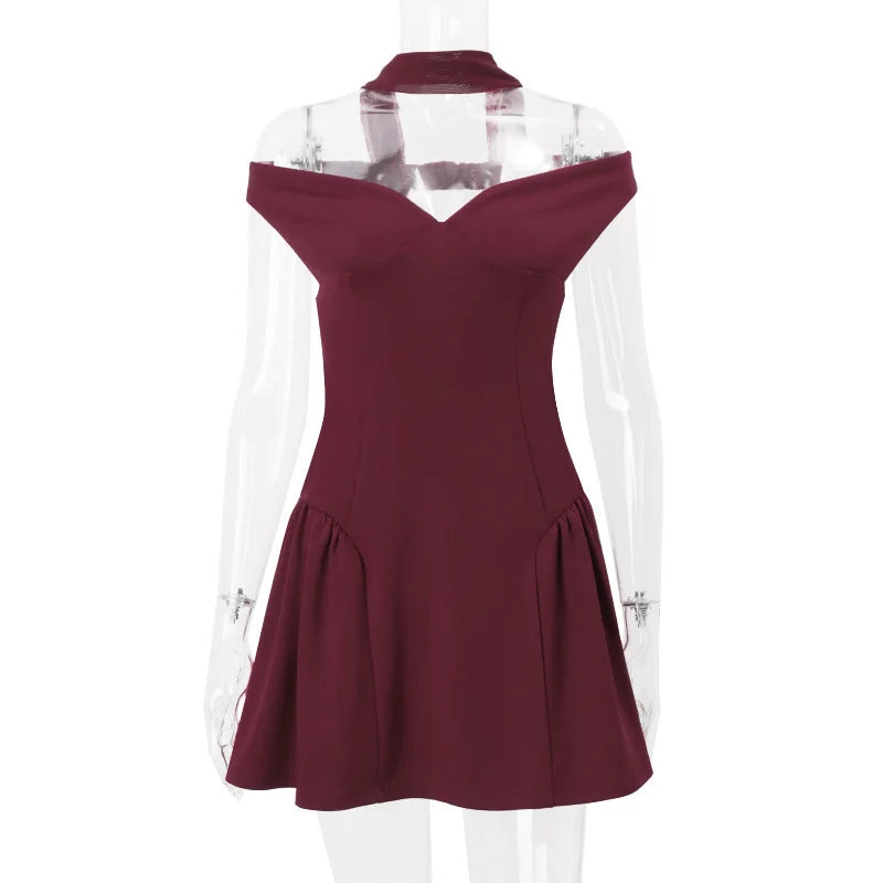 Burgundy Off-shoulder Mini Dress