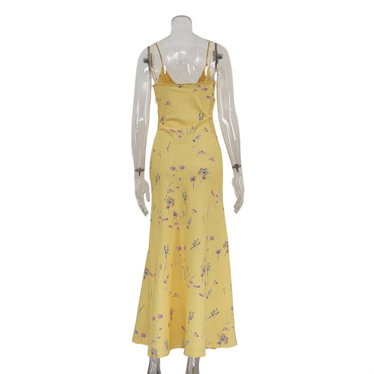 Yellow Printed Cami Maxi Dress