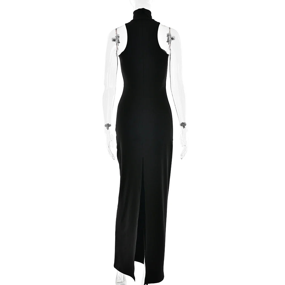 Halter Gold Turtleneck Maxi Dress