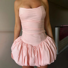 Pink Strapless Balloon Mini Dress