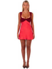 Two Tone Satin Back Lace Up Mini Dress