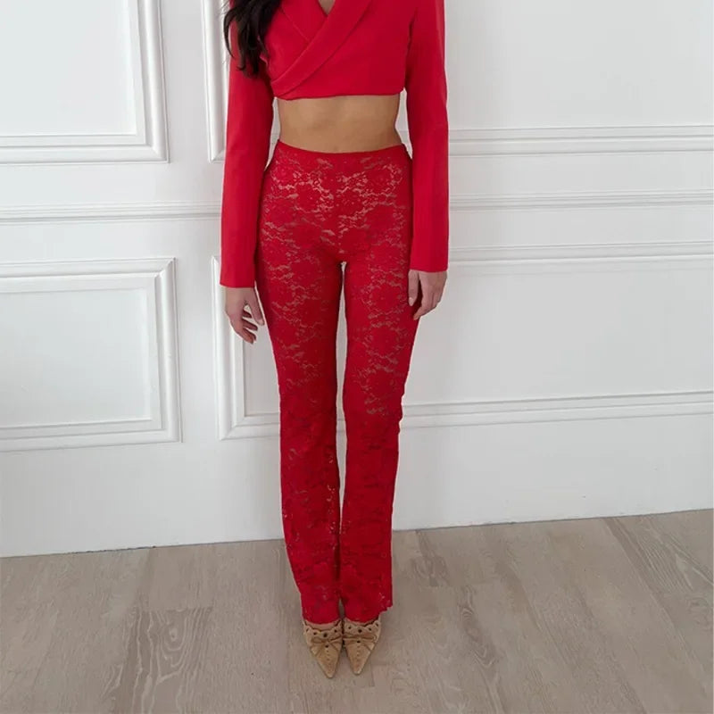 High Waist Sheer Lace Pants