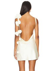 Flower Strap Backless Satin Mini Dress