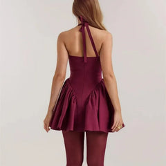 Deep Halter Neck Side Flare Mini Dress