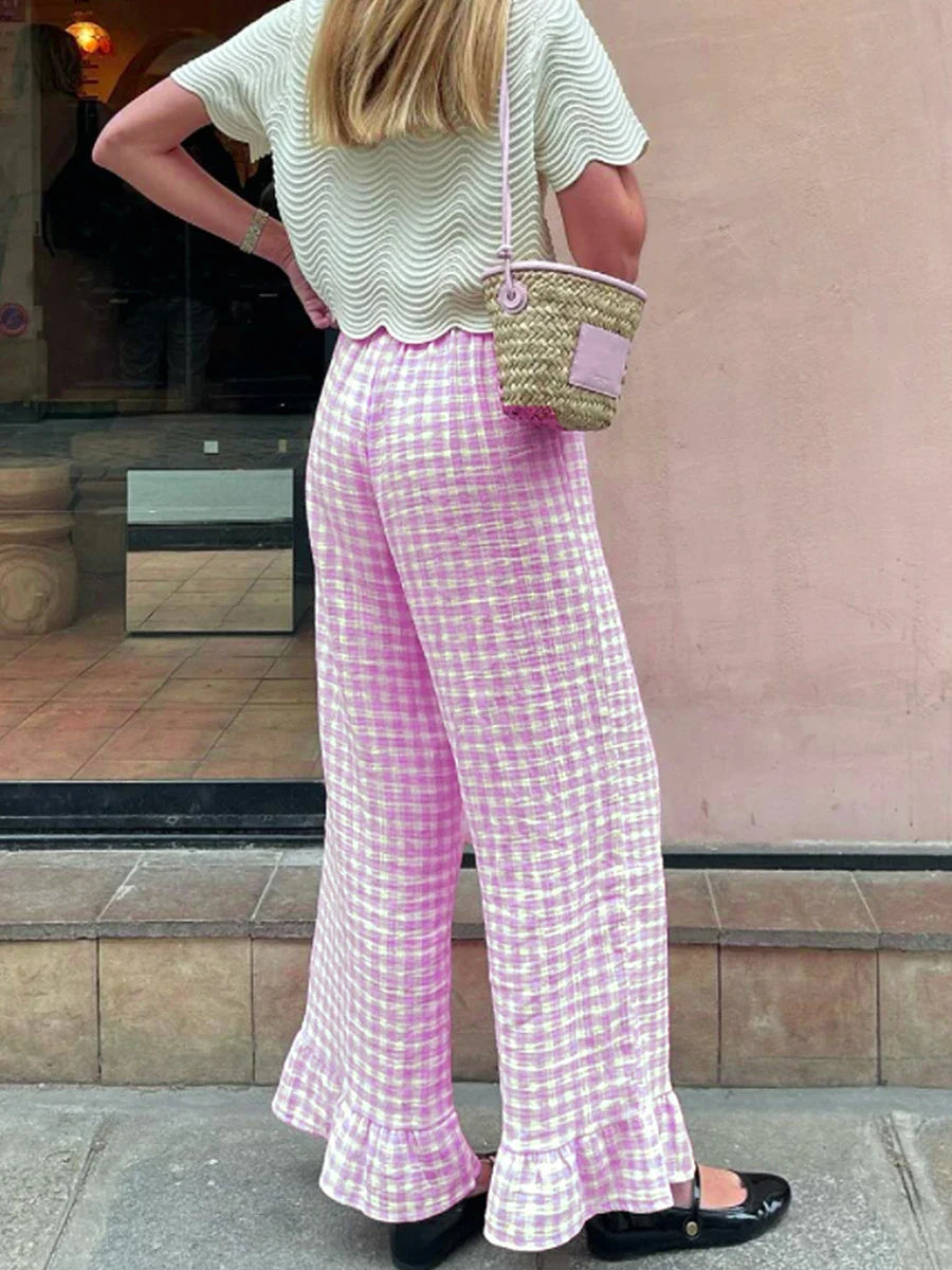Plaid Ruffles Pants