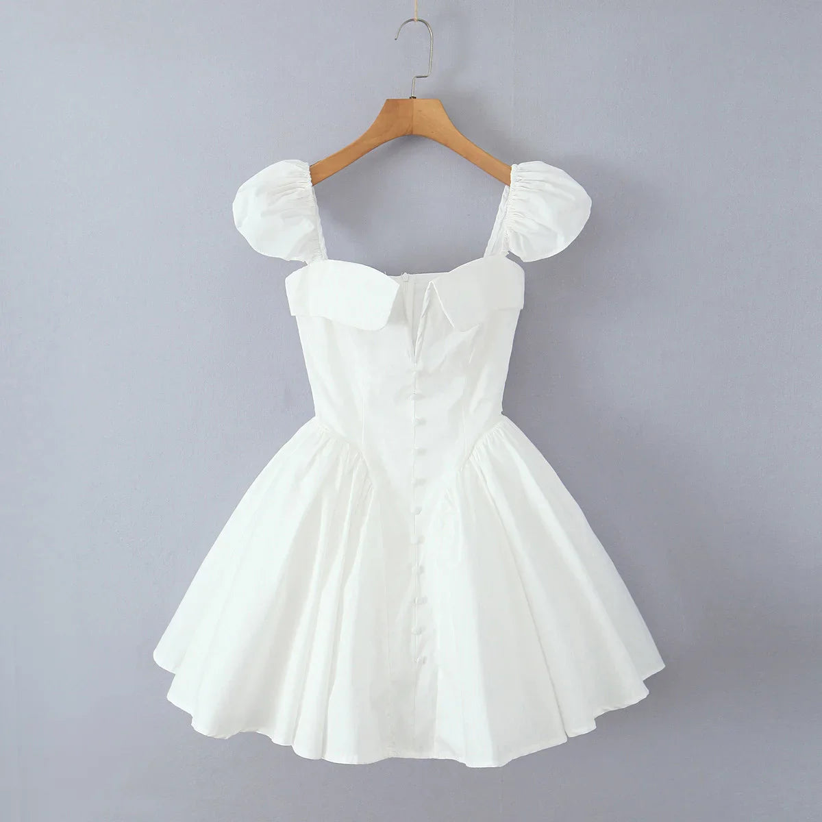 White Square Neck Short Sleeve Mini Dress