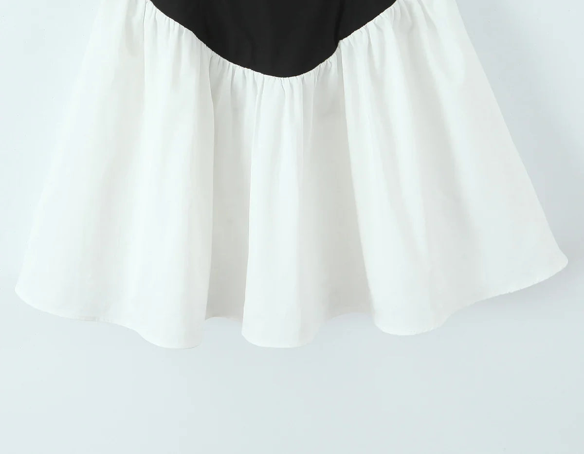 Black Spliced White Sling Bow Mini Dress
