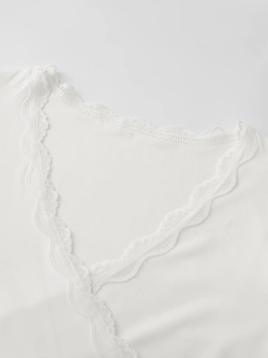 Lace Trim Cross Tie Ballet Wrap Top
